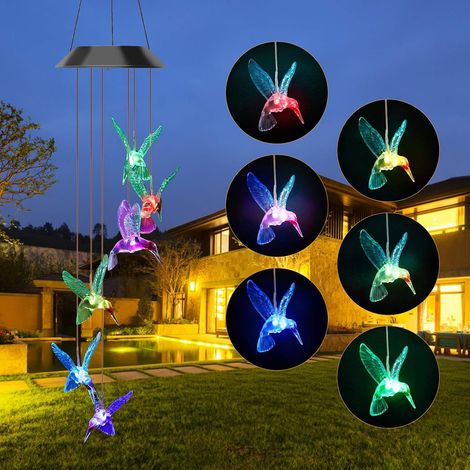 Carillon solaire lumineux à LED, 6 lumières bleues en forme d'oiseau avec changement de couleur, lampe solaire suspendue étanche pour jardin et maison-AquaForge (1/3)