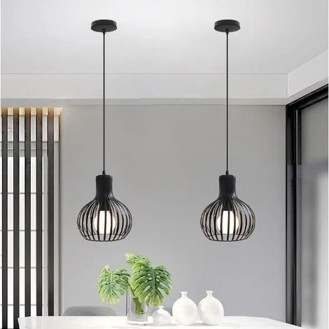 Rétro Lampe Suspension Industrielle Noir Plafonnier Luminaire en Fer Forge Vintage pour Salon Chambre (1/4)