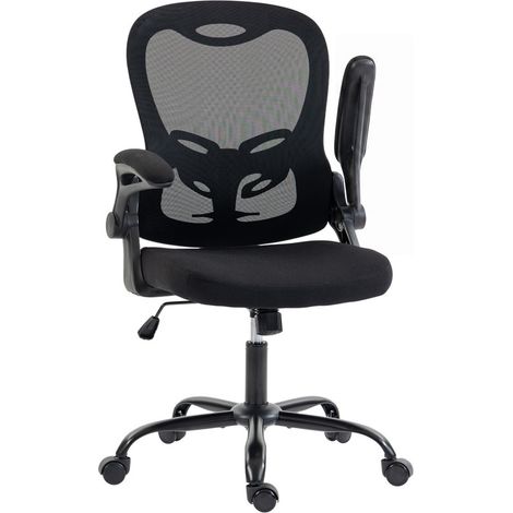 Chaise Bureau Ergonomique, Fauteuil de Bureau Maille, Accoudoirs Relevables, Hauteur Réglable, Fonction Bascule, Noir (1/5)