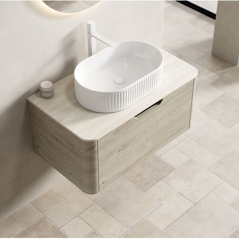 Mueble de baño suspendido 80 cm con lavabo ovalado blanco HAVRYA (1/5)