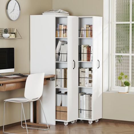 Librería extensible con ruedas de 4 niveles - Mueble de almacenamiento modular para salón, con configuración a la izquierda o a la derecha, de madera MDF - Blanco (1/5)