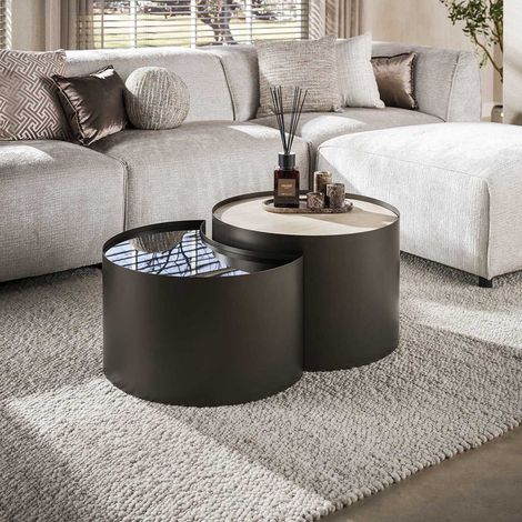 Tables basses rondes industrielles en métal bronze (lot de 2) Lofty