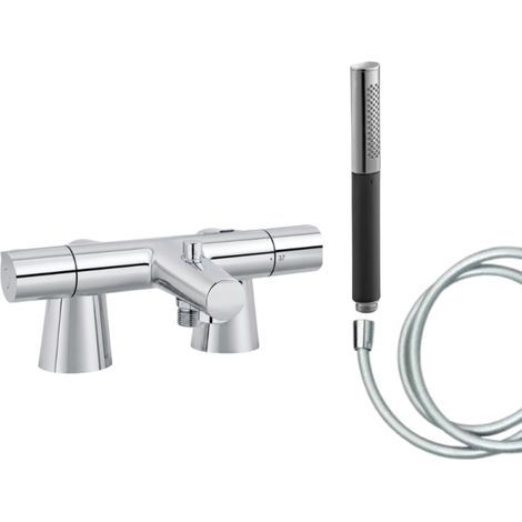 Mitigeur baignoire JACOB DELAFON Simone + pommeau de douche Shift Ellipse + flexible de douche lisse + colonnettes (1/5)