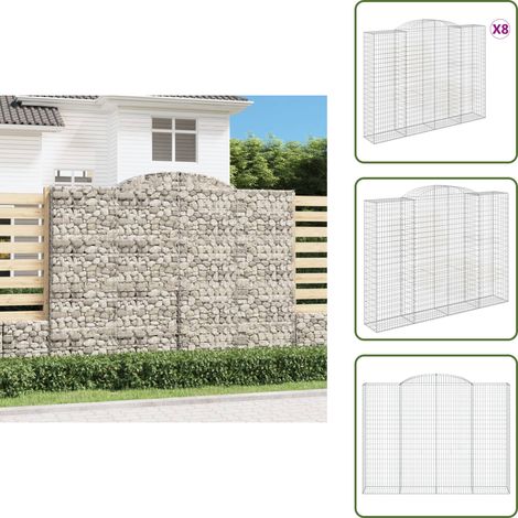 Gabionen mit Hochbogen 8 Stk. 300x50x220/240cm Verzinktes Eisen - Gabionen - Gabionenwände - Gartendeko - Gartenzubehör - Zaun (1/5)