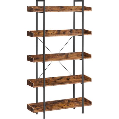 Meuble de rangement étagère rangement bibliothèque style industriel 5 niveaux 100 x 28 x 178 cm salon chambre bureau marron (1/5)