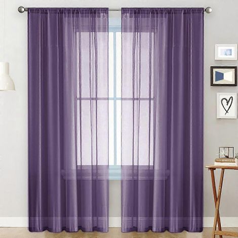 Rideau de fenêtre transparent en voile léger, à œillets, pour chambre ou salon (1 pièce). (1/5)