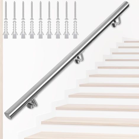 200CM Main Courante d'Escalier en Acier Inoxydable Exterieur et Intérieur Main Courante Antidérapante, Rampe d'Escalier Murale pour Sécurité, Couloir, Salle de Bain, Grenier, Jardin (1/5)