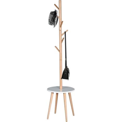 Attaccapanni Appendiabiti Piantana in legno 6 Ganci con Base Tavolino 40x40x170 (1/5)