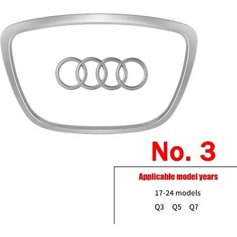 (N° 3 Argent mat) Bande adhésive brillante avec logo pour volant automobile, plaquée or, compatible avec Audi A3, A4, B8, 8P, B9, 8V, A5, A6, C7, A7, Q3, Q5 et Q7. (1/4)