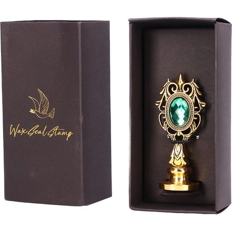 Boîte Cadeau Vintage à Poignée Amovible avec Cachet Cire - Motifs Décoratifs Or Antique, Vert Foncé, Rouge et Strass - Emballage Luxe DIY (1/5)