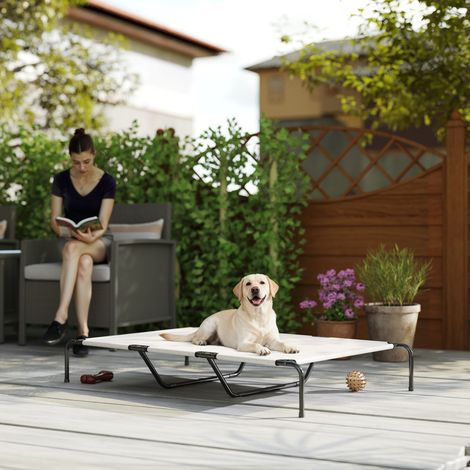 Chaise longue pour chien en extérieur - beige - tissu en treillis respirant - cadre en acier - 152x94x23 cm - Robuste (1/4)