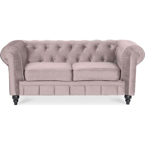 Canapé Chesterfield Velours 2 Places Altesse Taupe
