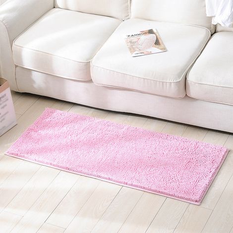 Tapis antidérapant en chenille, absorbant l'eau, pour salle de bain et salon (rose) (1/5)