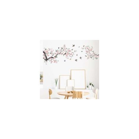 Pegatinas de pared de flores de cerezo rosas, vinilos decorativos de pared, pegatinas de pared de ramas de árbol para dormitorio, sala de estar, pared - Crezuo