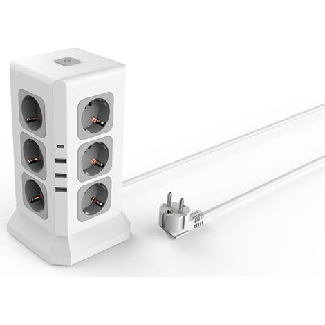 2 m Kabel – Vertikaler europäischer Stecker – 3 USB-A + 1 USB-C