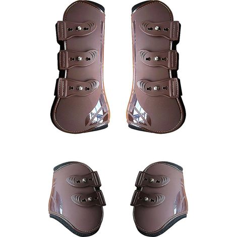Guêtres d'entraînement marron pour chevaux (lot de 4) - Résistantes à l'usure et absorbant la transpiration - Équipement équestre pour le dressage (1/5)