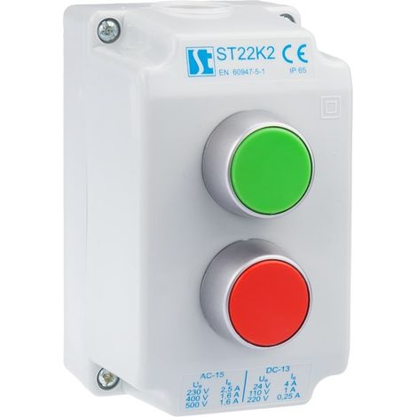Boîtier de commande à 2 trous avec boutons vert/rouge IP65 ST22K2\01-1 (1/2)