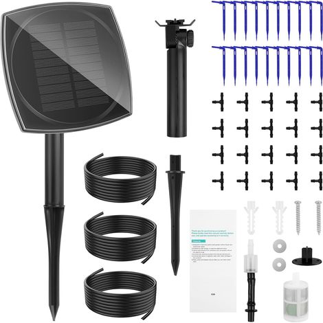 Goutte à Goutte Énergie Solaire, Kit Arrosage Automatique Solaire pour Jardin, Kit d'Irrigation Automatique Solaire, 12 Modes de Minuterie avec 15M Tuyau Supporte 20 Pots pour Jardins, Balcons (1/5)
