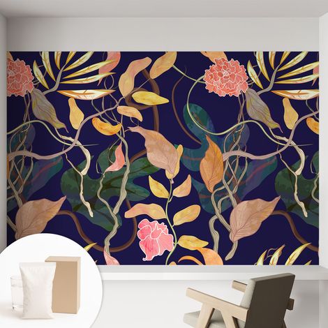 Carta Da Parati In Vlies Decorativa Per Pareti - Con Motivi Moderni - Con Colori Intensi - Per Ufficio Eleganza vegetale 152x104 cm (1/5)