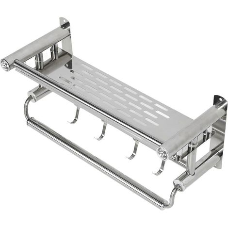 Étagère murale de salle de bain, porte-serviettes étanche en acier inoxydable de 40 cm (15,7 po) avec crochets pour douche (1/5)