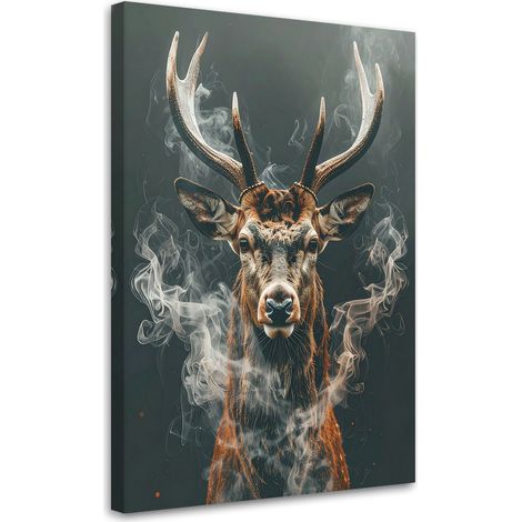 Toile Imprimée, Animaux cerfs dans le brouillard vintage,70x100 (1/4)