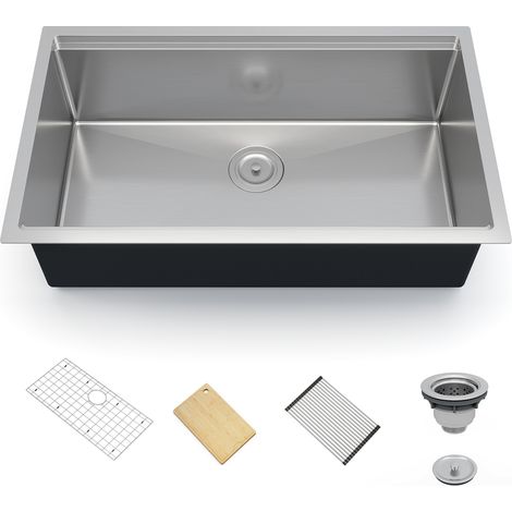 Évier de cuisine sous plan - Cuve distinctive inox 304 - Rebord multifonction, finition brossée - Insonorisé, évacuation efficace - Accessoires complets