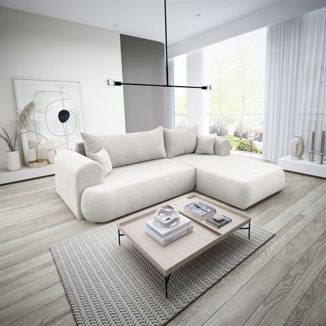 Ecksofa Schlafsofa ANIKE Stoff Now or Never Creme Ottomane Rechts (1/5)