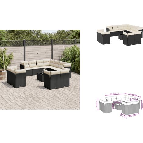 12-tlg. Garten-Sofagarnitur mit Kissen Schwarz Poly Rattan - Gartenmöbel - Outdoor Möbel - Rattan Gartenmöbel - Polyethylen Furniture - Lounge Set (1/3)