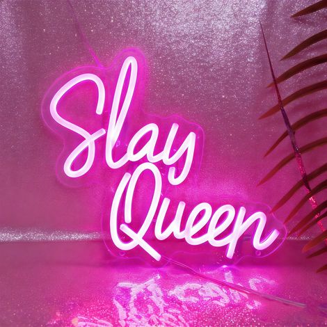 Enseigne néon « Slay Queen » – Luminaire LED décoratif – Style Preppy et esthétique Y2K – Idéal pour chambre, dortoir, bar ou soirées – Dimensions : 12,5 x 10,7 pouces (1/5)