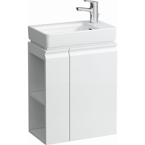 Lave-mains LAUFEN PRO S avec meuble sous-vasque blanc mat, banc trou pour robinet LAUFEN à gauche