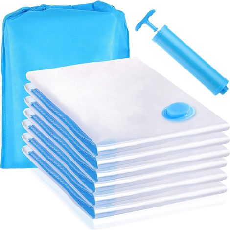 Lot de 6 (60 x 80cm) Sac Vetement Sous Vide Aspirateur avec 1 Pompe Manuelle et 1 Sac de Rangement, Housse Rangement (1/5)