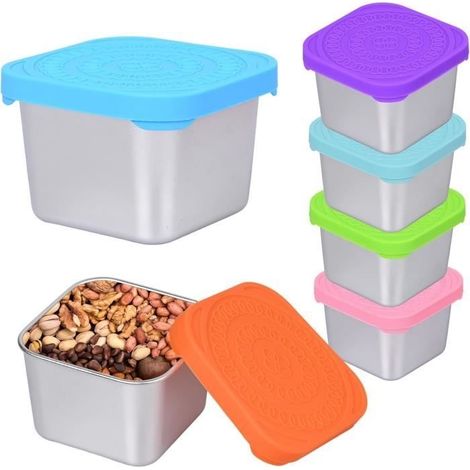 6 wiederverwendbare Lunchboxen aus Edelstahl mit Deckel, klein, tragbar, auslaufsicher und leicht zu öffnen. (1/4)
