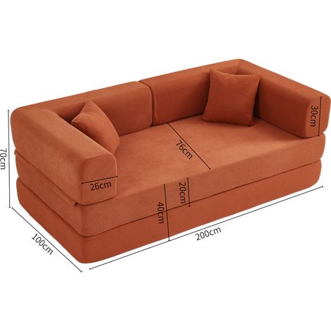Divano letto da pavimento 200x100x70 cm in velluto a coste arancione pieghevole – MEUBLIV (1/5)