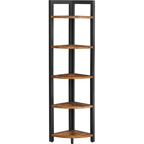 Libreria angolare rustica in acciaio e legno con 5 ripiani (1/5)