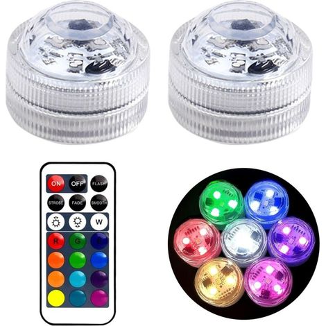 Mini Submersible LED Lights, Submersible LED Light, LED Underwater Lights with Remote Control, RGB Multicolor Submersible Lights for Swimming Pool, Vase, Spa, Aquarium, Pond, 2 Pieces