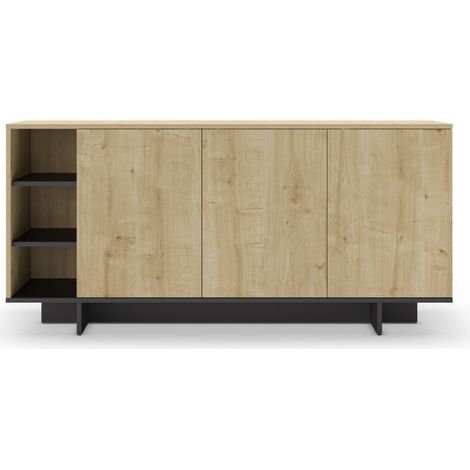 CALYO - Buffet 3 portes 170 cm en mélamine - Chêne clair