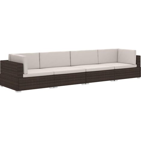 Set Divani da Giardino 4 pz Salotto da Giardino con Cuscini in Polyrattan Marrone (1/5)