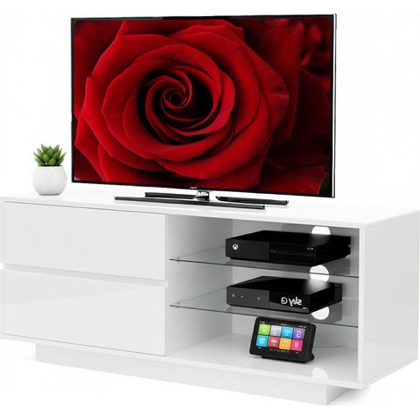Homeology Gallus High Gloss White with 2-White Drawers & 3-Shelf 32"-55" LED/ OLED / LCD TV Cabinet (1/5)