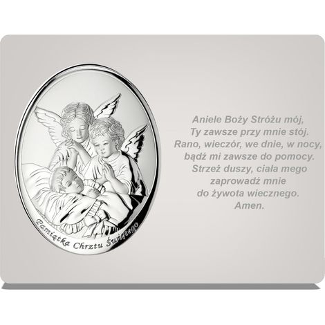 Quadro moderno in argento con angelo custode e incisione, ideale da appendere sopra il letto o come ricordo per il battesimo Dimensioni: 15x11,5 cm Codice articolo: VL816/1BI/S