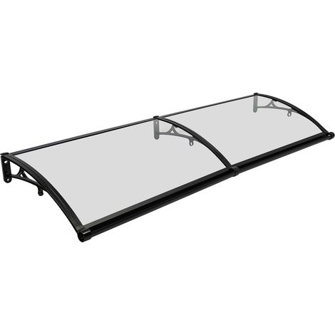 Auvent de Porte d'entrée Toit Marquise en Polycarbonate Porte Résistante Toit Abri Protection Contre La Pluie et UV avec Support (200x60 cm, Clair et Noir) (1/5)