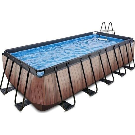 Exit Toys – Piscine tubulaire en bois 540x250x122cm avec pompe à sable – Parois solides 3 couches PVC – Capacité 9 personnes – Design moderne (1/6)