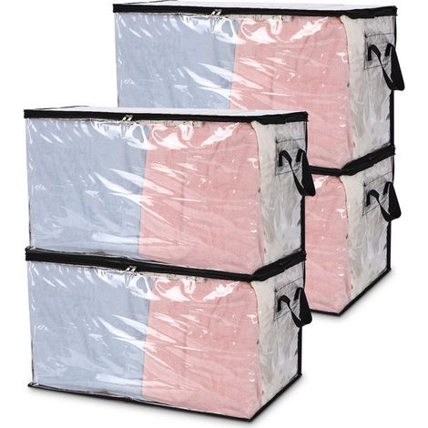 Bolsas de almacenamiento de 60 L - Paquete de 4 - Fundas de almacenamiento transparentes con asas reforzadas - Bolsas de almacenamiento de ropa repelentes al agua para armario, mudanzas y mantas (1/5)