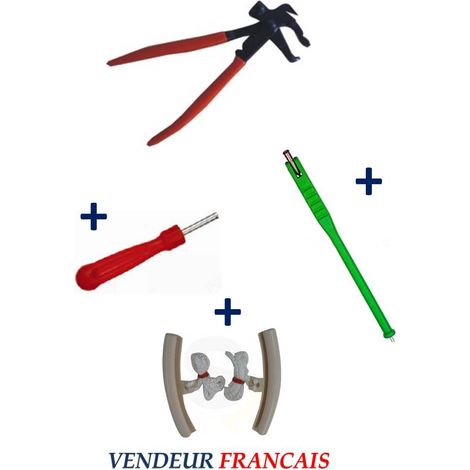 Kit Pince pour Plombs Masses d'Equilibrage + Tire Valve + Démonte Obus + 2 Protèges Jante
