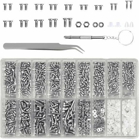 1000 vis microscopiques lunettes kit réparation, avec outils, pour lunettes, montres et électronique.