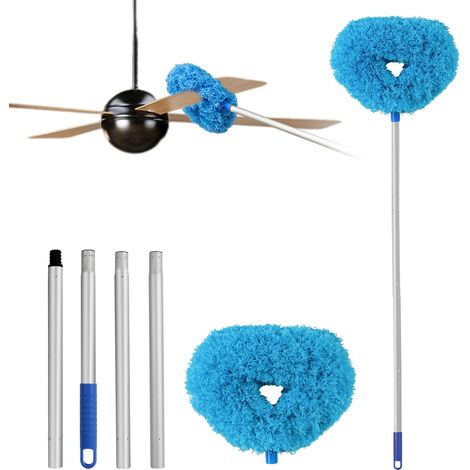 Plumeau de nettoyage pour ventilateur de plafond, réutilisable, en microfibre, avec une tête de plumeau détachable (bleu). (1/5)
