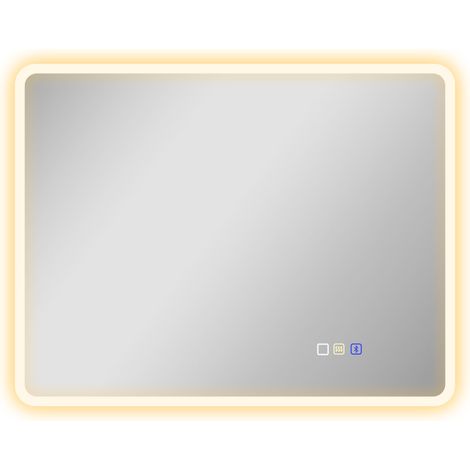 Miroir salle bain éclairage led dimmable 90x70 cm tactile mémoire bluetooth 3 couleurs anti-buée, argenté (1/5)