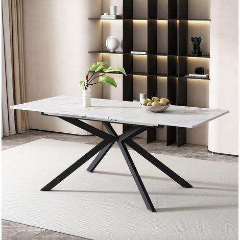 Tavolo da pranzo allungabile 150/180x70x76 cm nero bianco in MDF con struttura a croce (1/5)