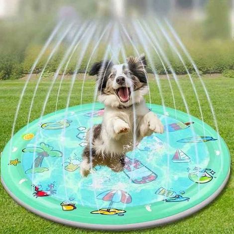 1 aufblasbare Haustiermatte, Wassersprinkler für den Außenbereich, 100 cm großes Sommerbecken, erfrischendes Spielzeug für Hunde und Katzen (1/5)