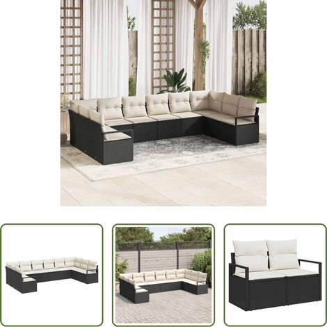 vidaXL Poly-Rattan - Sofa Set mit Kissen 10 pcs Schwarz Poly-Rattan (1/5)