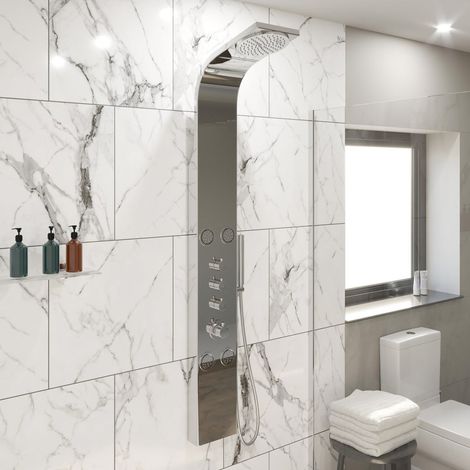 Modern Thermostatic Bathroom Shower Tower Panel 4 Body Jets Polished Finish